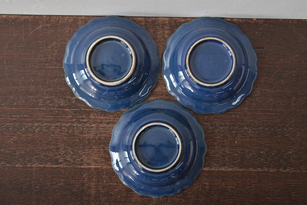 幕末明治期　瑠璃釉金彩五寸皿3枚セット(中皿)(R-044625)