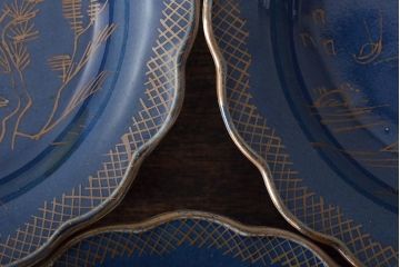 幕末明治期　瑠璃釉金彩五寸皿3枚セット(中皿)(R-044625)