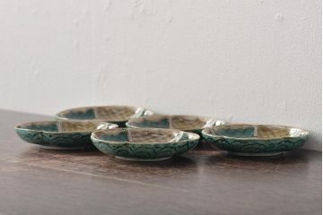 明治期　九谷焼　花文色絵小皿5枚(R-044626)