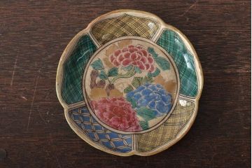 明治期　九谷焼　花文色絵小皿5枚(R-044626)