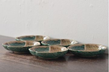 明治期　九谷焼　花文色絵小皿5枚(R-044627)