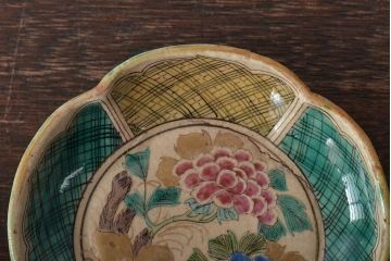 明治期　九谷焼　花文色絵小皿5枚(R-044627)