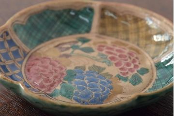 明治期　九谷焼　花文色絵小皿5枚(R-044628)
