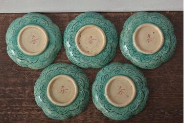 明治期　九谷焼　花文色絵小皿5枚(R-044628)