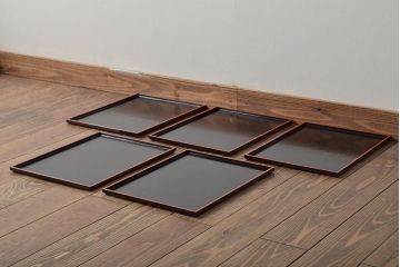 能作　黒渕朱　会席膳5客(漆器、茶道具、盆)(R-044629)