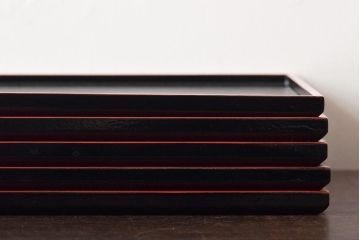能作　黒渕朱　会席膳5客(漆器、茶道具、盆)(R-044629)