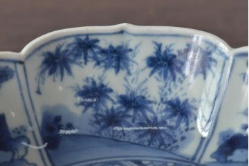 江戸期　古伊万里　成化年製　窓絵染付　変形なます皿3客(芙蓉手、輪花、桔梗渕)(R-044630)