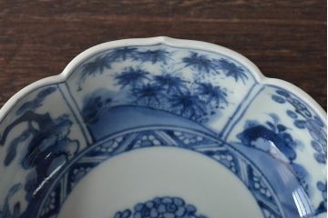 江戸期　古伊万里　成化年製　窓絵染付　変形なます皿3客(芙蓉手、輪花、桔梗渕)(R-044630)