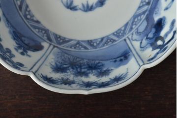 江戸期　古伊万里　成化年製　窓絵染付　変形なます皿3客(芙蓉手、輪花、桔梗渕)(R-044630)