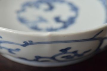 江戸期　古伊万里　成化年製　窓絵染付　変形なます皿3客(芙蓉手、輪花、桔梗渕)(R-044630)
