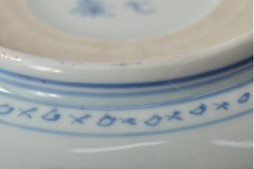 江戸期　古伊万里　成化年製　窓絵染付　変形なます皿3客(芙蓉手、輪花、桔梗渕)(R-044630)