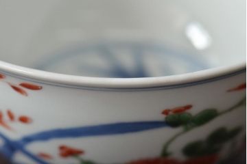 江戸期　古伊万里　大明年製　色絵染付　蓋茶碗3客(上手物古伊万里)(R-044632)