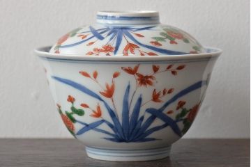 江戸期　古伊万里　大明年製　色絵染付　蓋茶碗3客(上手物古伊万里)(R-044632)