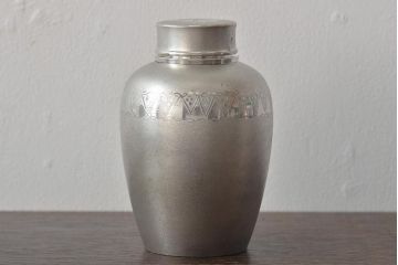 さつま岩切作　乾茂號造　錫製茶壷2点セット(薩摩錫器、茶入、茶道具)(R-044634)