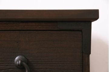 アンティーク家具　大正期　古箪笥リメイク　総桐材　丸金具がアクセントの脚付きリビングボード(テレビ台、テレビボード)(R-044638)