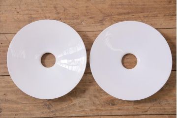 アンティーク照明　戦前　レトロな平笠シェードのペンダントライト2個セット(天井照明、吊り下げ照明、電笠)(R-044644)