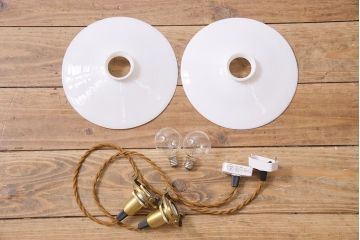 アンティーク照明　戦前　レトロな平笠シェードのペンダントライト2個セット(天井照明、吊り下げ照明、電笠)(R-044645)