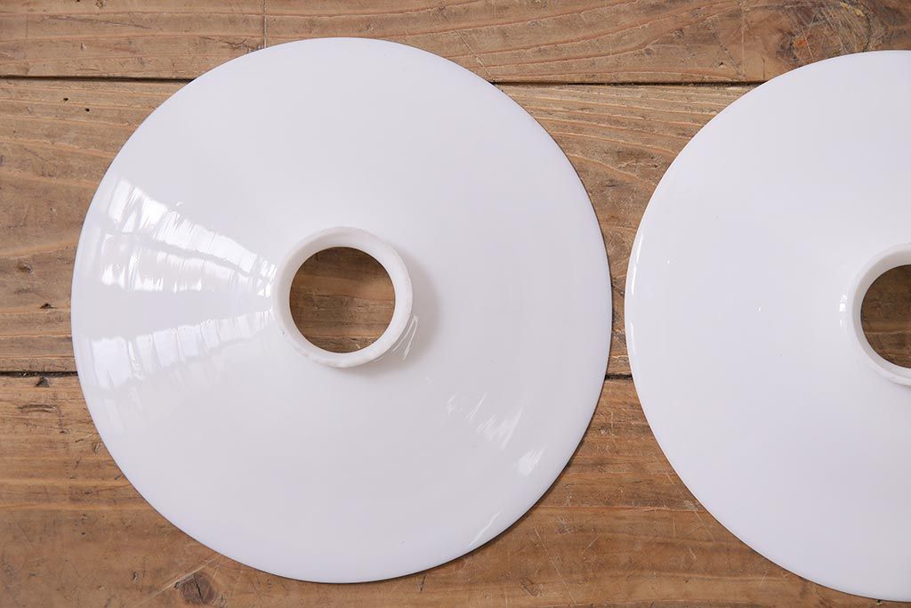 アンティーク照明　戦前　レトロな平笠シェードのペンダントライト2個セット(天井照明、吊り下げ照明、電笠)(R-044645)