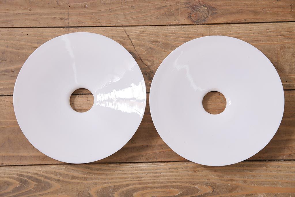 アンティーク照明　戦前　レトロな平笠シェードのペンダントライト2個セット(天井照明、吊り下げ照明、電笠)(R-044645)