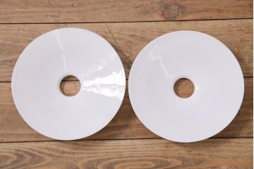 アンティーク照明　戦前　レトロな平笠シェードのペンダントライト2個セット(天井照明、吊り下げ照明、電笠)(R-044645)