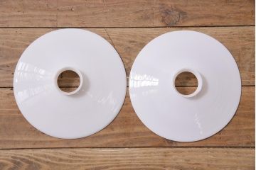 アンティーク照明　戦前　レトロな平笠シェードのペンダントライト2個セット(天井照明、吊り下げ照明、電笠)(R-044647)