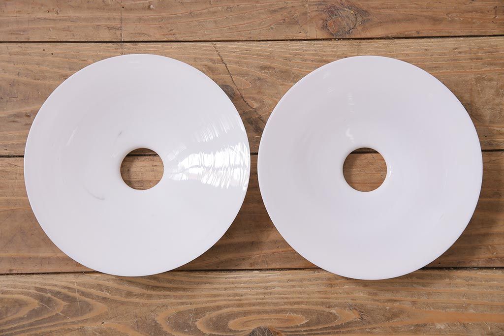 アンティーク照明　戦前　レトロな平笠シェードのペンダントライト2個セット(天井照明、吊り下げ照明、電笠)(R-044647)