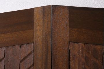 ヴィンテージ建具　両開き　ジグザグ模様の彫りがアクセントのペアドア(親子ドア、木製ドア、扉、ビンテージ)(R-044649)