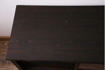 アンティーク家具　前面欅(ケヤキ)材　リメイク　組子入り引き戸の箪笥ローボード(戸棚、テレビ台、テレビボード、時代箪笥)(R-044656)