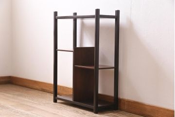アンティーク家具　明治大正期　総紫檀材　唐木　シンプルながらも趣ただよう時代物の飾り棚(茶棚、違い棚、オープンラック)(R-044658)