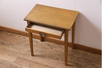 レトロ家具　昭和中期　ナラ材　昭和レトロな雰囲気漂う平机(コンソールテーブル、デスク、在宅ワーク、在宅用)(R-044664)