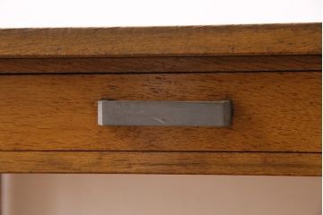 レトロ家具　昭和中期　ナラ材　昭和レトロな雰囲気漂う平机(コンソールテーブル、デスク、在宅ワーク、在宅用)(R-044664)