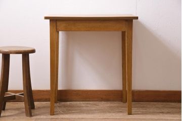 レトロ家具　昭和中期　ナラ材　昭和レトロな雰囲気漂う平机(コンソールテーブル、デスク、在宅ワーク、在宅用)(R-044664)