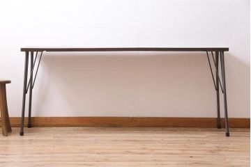 アンティーク家具　和製　明治大正期　朴の木一枚板　古い裁ち板をリメイクした鉄脚テーブル(作業台、アイアンテーブル、コンソールテーブル)(R-044667)