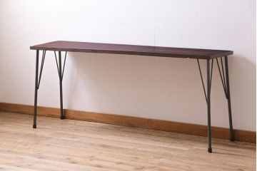 アンティーク家具　和製　明治大正期　朴の木一枚板　古い裁ち板をリメイクした鉄脚テーブル(作業台、アイアンテーブル、コンソールテーブル)(R-044667)