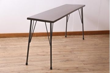 アンティーク家具　和製　明治大正期　朴の木一枚板　古い裁ち板をリメイクした鉄脚テーブル(作業台、アイアンテーブル、コンソールテーブル)(R-044667)