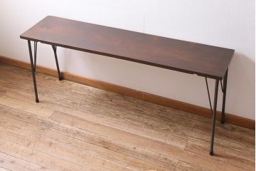 アンティーク家具　和製　明治大正期　朴の木一枚板　古い裁ち板をリメイクした鉄脚テーブル(作業台、アイアンテーブル、コンソールテーブル)(R-044667)