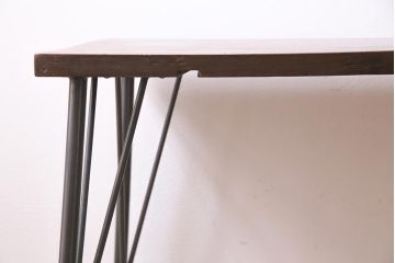 アンティーク家具　和製　明治大正期　朴の木一枚板　古い裁ち板をリメイクした鉄脚テーブル(作業台、アイアンテーブル、コンソールテーブル)(R-044667)
