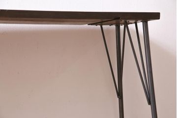 アンティーク家具　和製　明治大正期　朴の木一枚板　古い裁ち板をリメイクした鉄脚テーブル(作業台、アイアンテーブル、コンソールテーブル)(R-044667)