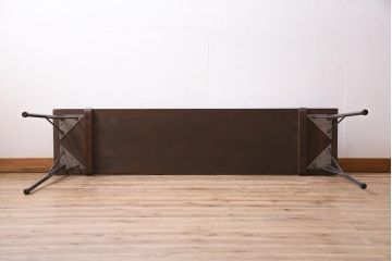 アンティーク家具　和製　大正昭和初期　桂一枚板　古材を活かしたシンプルな鉄脚テーブル(作業台、アイアンテーブル、コンソールテーブル)(R-044668)