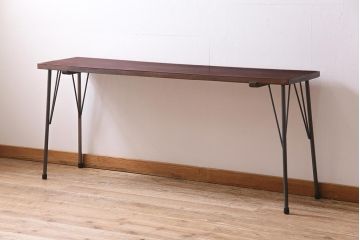 アンティーク家具　和製　大正昭和初期　桂一枚板　古材を活かしたシンプルな鉄脚テーブル(作業台、アイアンテーブル、コンソールテーブル)(R-044668)