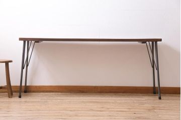 アンティーク家具　和製　大正昭和初期　桂一枚板　古材を活かしたシンプルな鉄脚テーブル(作業台、アイアンテーブル、コンソールテーブル)(R-044668)