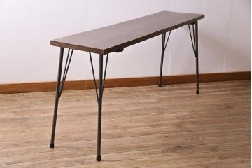 アンティーク家具　和製　大正昭和初期　桂一枚板　古材を活かしたシンプルな鉄脚テーブル(作業台、アイアンテーブル、コンソールテーブル)(R-044668)