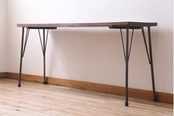 アンティーク家具　和製　大正昭和初期　桂一枚板　古材を活かしたシンプルな鉄脚テーブル(作業台、アイアンテーブル、コンソールテーブル)(R-044668)