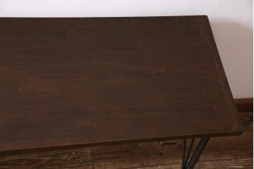 アンティーク家具　和製　大正昭和初期　桂一枚板　古材を活かしたシンプルな鉄脚テーブル(作業台、アイアンテーブル、コンソールテーブル)(R-044668)