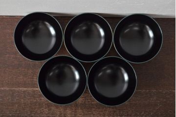 輪島塗　金かすみ　蒔絵　黒塗　丸形　吸物椀5客(蓋付き椀、お椀、漆器)(R-044673)