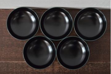 輪島塗　金かすみ　蒔絵　黒塗　丸形　吸物椀5客(蓋付き椀、お椀、漆器)(R-044673)