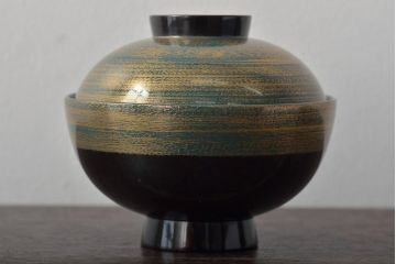 輪島塗　金かすみ　蒔絵　黒塗　丸形　吸物椀5客(蓋付き椀、お椀、漆器)(R-044673)