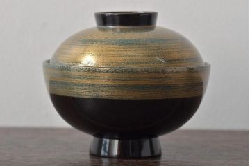 輪島塗　金かすみ　蒔絵　黒塗　丸形　吸物椀5客(蓋付き椀、お椀、漆器)(R-044673)