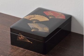 大正〜昭和初期　市屋漆器店　金彩銀彩　扇面　蒔絵　木製文箱(手許箱)(R-044674)