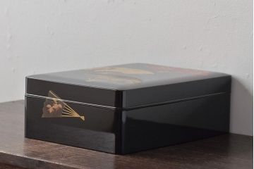 大正〜昭和初期　市屋漆器店　金彩銀彩　扇面　蒔絵　木製文箱(手許箱)(R-044674)